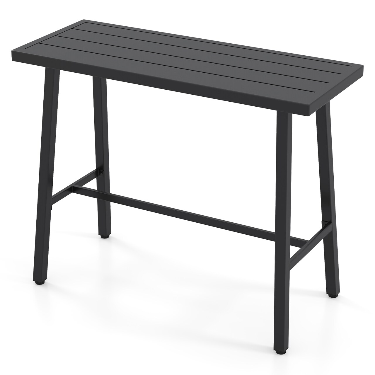 Black Metal Patio Counter Height Table with Footrest, Adjustable Foot Pads